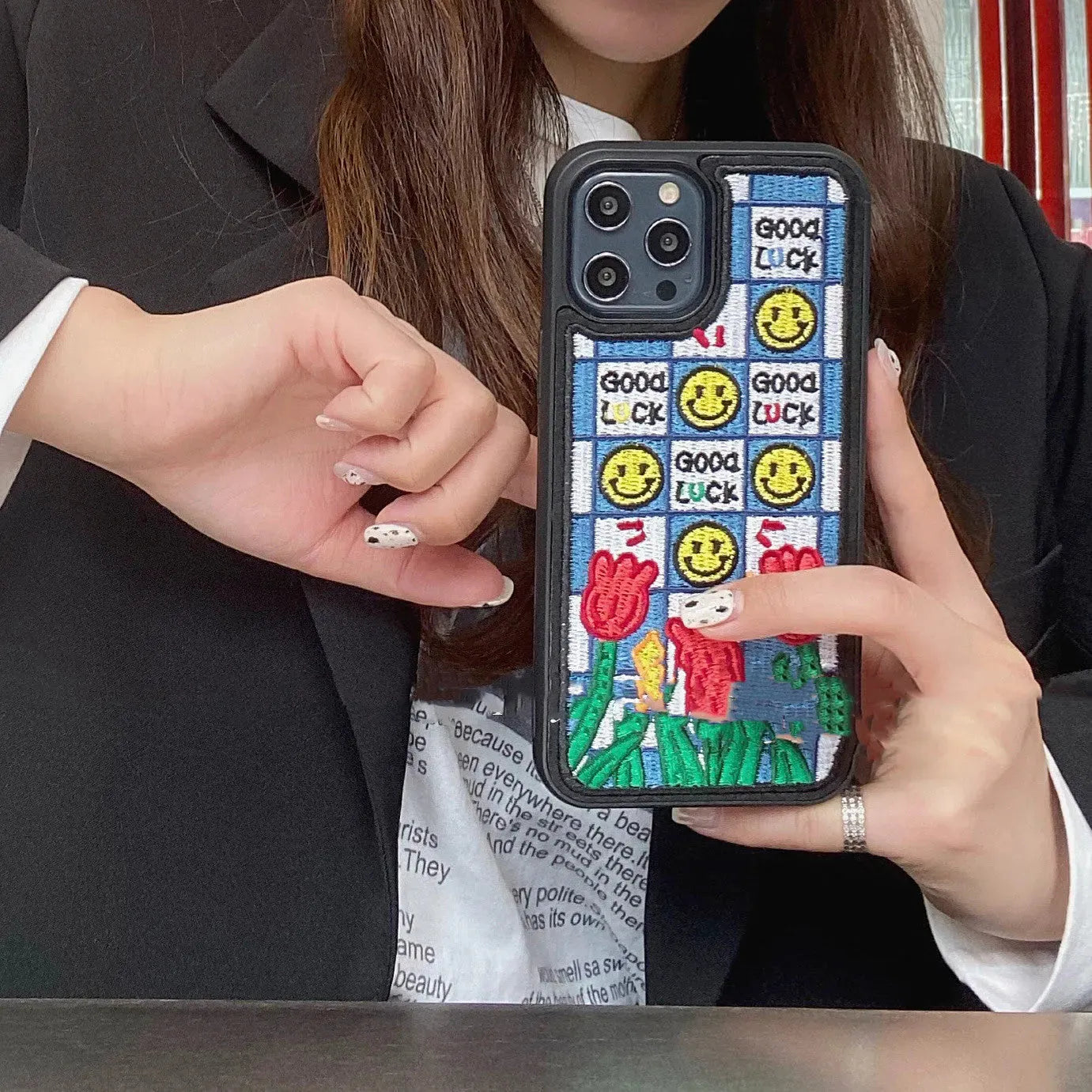 Heavy Industry Embroidery Milk Tea Protective Cover - Bellarte Enchanté Heavy Industry Embroidery Milk Tea Protective Cover